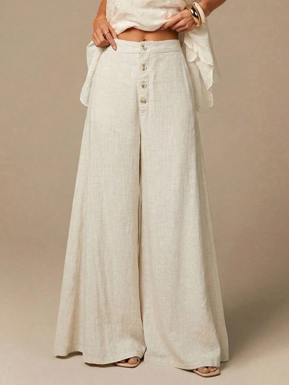 Apricot Casual Women's Oversized Palazzo Wide Leg Linen Trousers - Picture 4 of 5